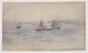 Richmond, James Crowe, 1822-1898 :[St Kilda and Whanganui in fog and tide-rip Cook's Strait. Feb 1st 1869]