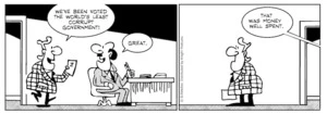 "We've been voted the world's least corrupt government!" "Great. That was money well spent." 30 October 2010