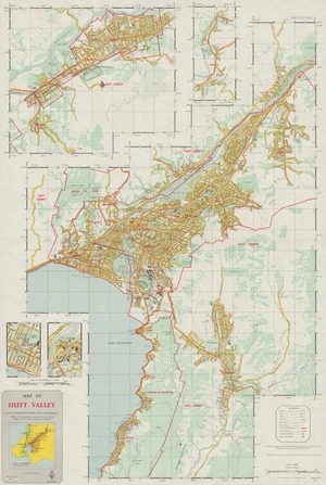 Map of Hutt Valley, and including Eastbourne, Upper Hutt, Wainuiomata.
