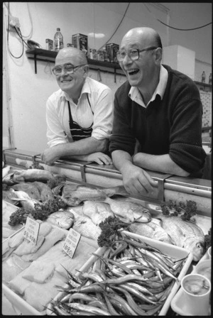 Antonio Cuccurullo and Camillo Amitrano at Wellington Fisheries Ltd, Cuba Street, Wellington - Photograph taken by Mark Coote