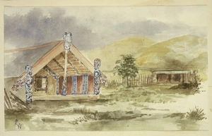 Holmes, Katherine McLean, 1849-1925 :[Maori whare, Ohinemutu? 1884?]