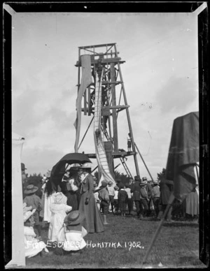 Demonstration of fire escapes at Hokitika, 1902