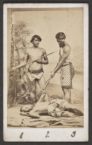 Wrigglesworth, James Dacie, 1836-1906 :Portrait of Heta Tauranga, Hamiora Te Ahuroa and Porokoru Ngaumi