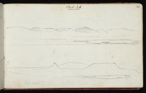 Mantell, Walter Baldock Durrant, 1820-1895 :[Hills around Waitaki] 26 Oct. [1848]