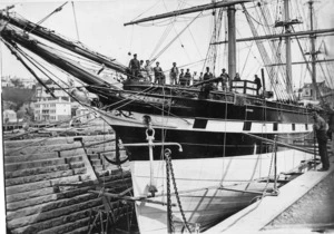 Crew on board the Mataura in dry dock, Port Chalmers