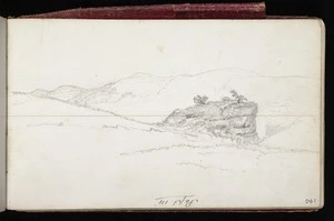 Mantell, Walter Baldock Durrant, 1820-1895 :[Rock outcrop in the hills above Lyttelton Harbour] Sept 14. [1848]