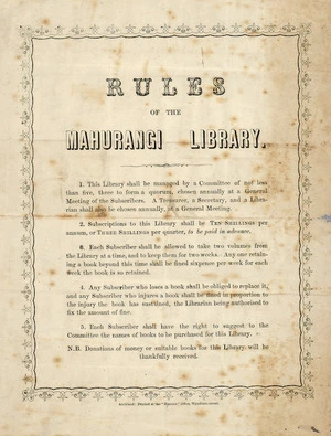 [Mahurangi Library] :Rules of the Mahurangi Library. [18--?].