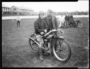 Speedway rider Albert Hunger, on Norton motorcycle, at Kilbirnie stadium, Wellington