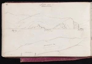 Mantell, Walter Baldock Durrant, 1820-1895 :Long Bay. Leatherjacket. Hells gates. Tumbledown Bay. Decanter. 22 Sept. [1848]