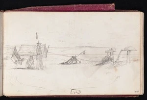 Mantell, Walter Baldock Durrant, 1820-1895 :[Maori settlement on seashore, Hakatere] Oct 7 [1848]