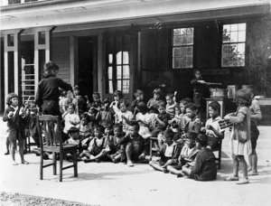 Percussion band of primary students at Kaikohe School, Far North District - Photograph taken by H R Vine