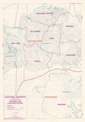 Electoral districts as defined by the Representation Commission, December 1992 / prepared by the Department of Survey and Land Information.
