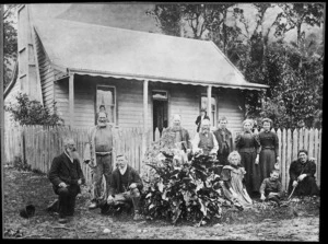 Group in front of the Post Office at Aickens, Westland