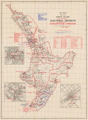 Map of the North Island showing the boundaries of electoral districts as defined by the Representation Commission May, 1946.