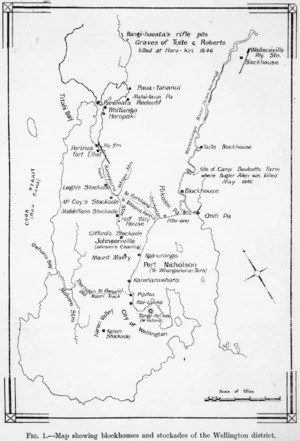 Map showing blockhouses and stockades of the Wellington district