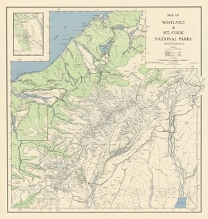 Map of Westland & Mt. Cook National Parks.
