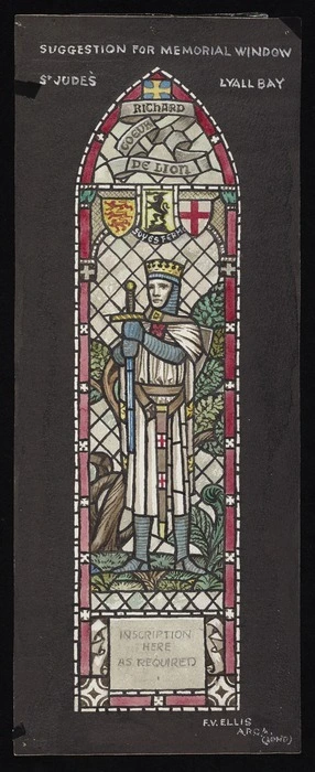 Ellis, Frederick Vincent, 1892-1961 :Suggestion for memorial window. St Jude's, Lyall Bay [1925-1961]