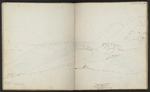 Mantell, Walter Baldock Durrant, 1820-1895 :Friday Dec 17 1852. 7 p.m. Looking East from end of Gorge on spur of Kohurau. Slate strike, WNW about. Otueku Mountain.