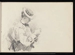 Hodgkins, Frances Mary 1869-1947 :[Profile portrait of a woman sketching. 1895?]