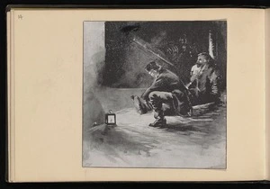 Hodgkins, Frances Mary 1869-1947 :[Bound prisoner inside a whare, being released by a fellow-soldier. 1895?]
