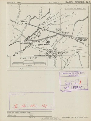 Karioi airfield, N.Z. / map drawn by Min. of Works, N.Z., compiled by Lands and Survey Dept., N.Z.