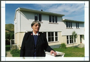 Salvation Army captain Beryl Hutchings outside an empty state house in Waitangirua, Porirua East - Photograph taken by Mark Coote