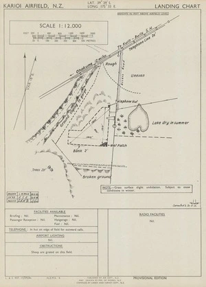 Karioi Airfield, N.Z. / map drawn by Min. of Works, N.Z., compiled by Lands and Survey Dept., N.Z.