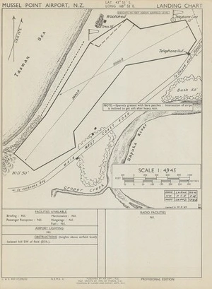 Mussel Point Airport, N.Z. / map drawn by Min. of Works, N.Z. compiled by Lands and Survey Dept., N.Z.