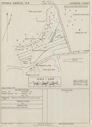 Weheka Airfield, N.Z. / map drawn by Min. Works, N.Z. ; compiled by Lands and Survey Dept., N.Z.