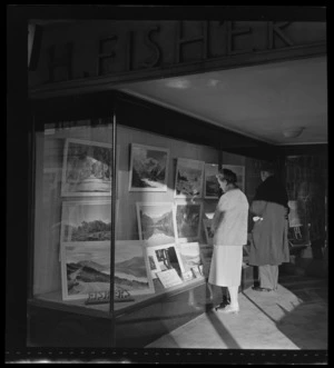 Window display of Whites Aviation prints, Fishers shop, Christchurch Region