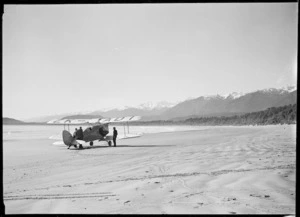 De Havilland Fox Moth biplane, Bruce Bay, West Coast
