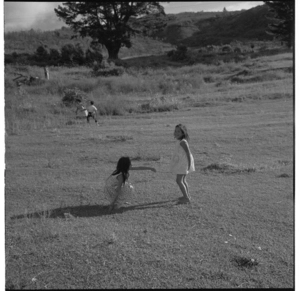 Maori children playing in a paddock, possibly King Country