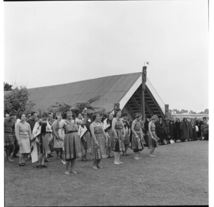 Welcoming the Right Reverend Baines, Bishop of Wellington, on to Putiki Marae, Whanganui