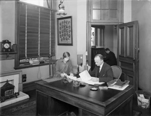 Office interior and workers