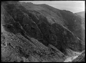 Taieri Gorge, near Dunedin, Otago, with railway line coming through an area known as The Notches