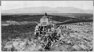 Plough breaking-in pumice land, North Island - Photograph taken by H Drake