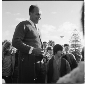 Sunday speakers' corner, Albert Park, Auckland; Dr Stephen Taylor during his "Fast for Peace"; and a young woman at Auckland University