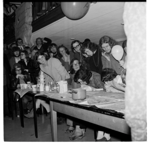 Students' Arts Festival, Wellington, 1970. Pooh Bear party honey eating contest