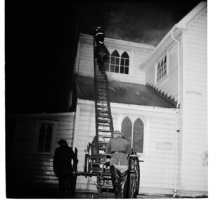 Students' Arts Festival 1970. Poetry reading in the Mount Street Cemetery at midnight; and fire in the roof of an unidentified church in the Vivian Street area