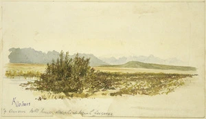 Holmes, Katherine McLean, 1849-1925 :Te Anau Mts from old sheep wash lagoon. [1881]