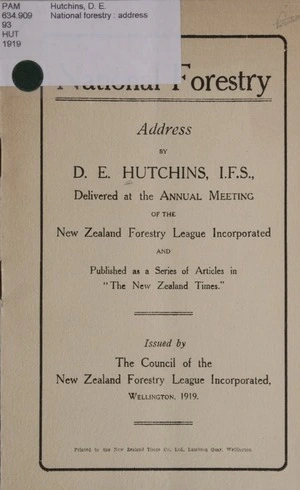 National forestry : address / by D.E. Hutchins.