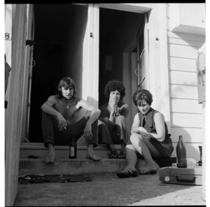 Young people at a flat in Mount Victoria area, Wellington, 1970