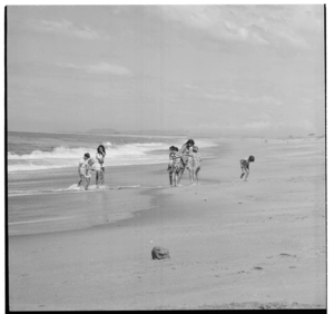 People on the beach at Matata, Bay of Plenty, 1970
