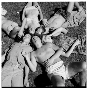 Encounter group at the summer university congress at Curious Cove, Marlborough Sounds, 1971