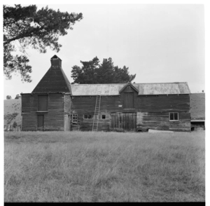 An oast house, and tree felling in the Golden Downs State Forest, 1971.
