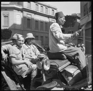 World War 2 New Zealand soldiers on leave, travelling through Cairo on a gharry