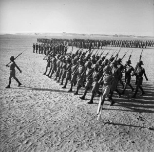 2nd NZEF 5th NZ Infantry Brigade parading for General Freyberg, Garawi, Egypt