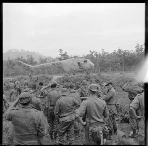 New Zealand Special Air Service troops with Royal Air Force helicopter, Malaya