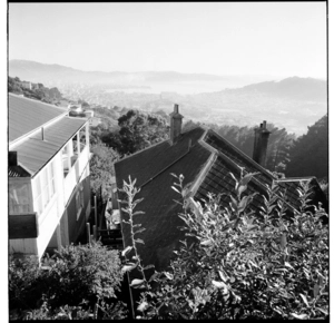 Looking down over the Newtown area of Wellington on a misty morning, 1974.