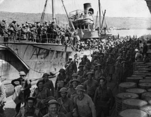 British, Australian and New Zealand troops disembark at Suda Bay, Crete, during World War II